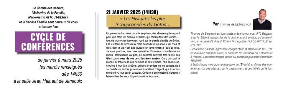 Commune de Ham-sur-Heure-Nalinnes | Conférence seniors : « Les Histoires les plus Insoupconnées du Gotha »